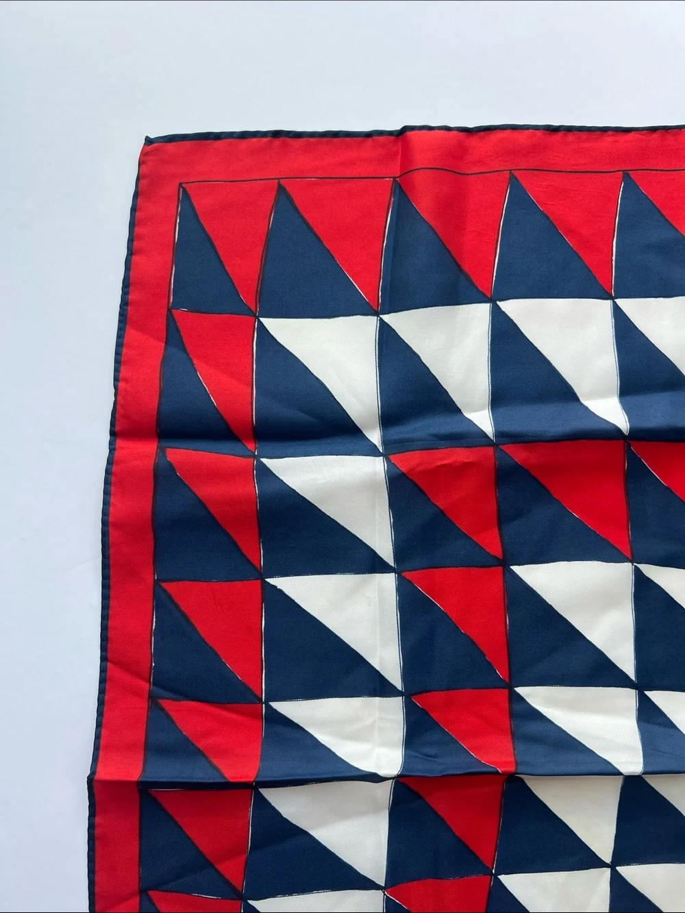 Vintage Vera Neumann Geometric Red Navy white Scarf made in Japan 22” square